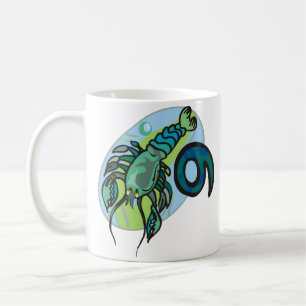 Krebskrebs im Stil der 70er Jahre mit Symbol Kaffeetasse