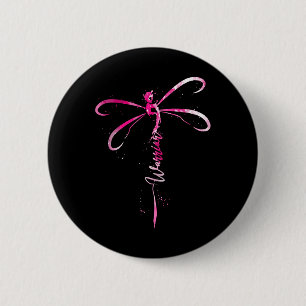 Krebskrieger Brustkrebs-Bewusstseinsdragonfly Button
