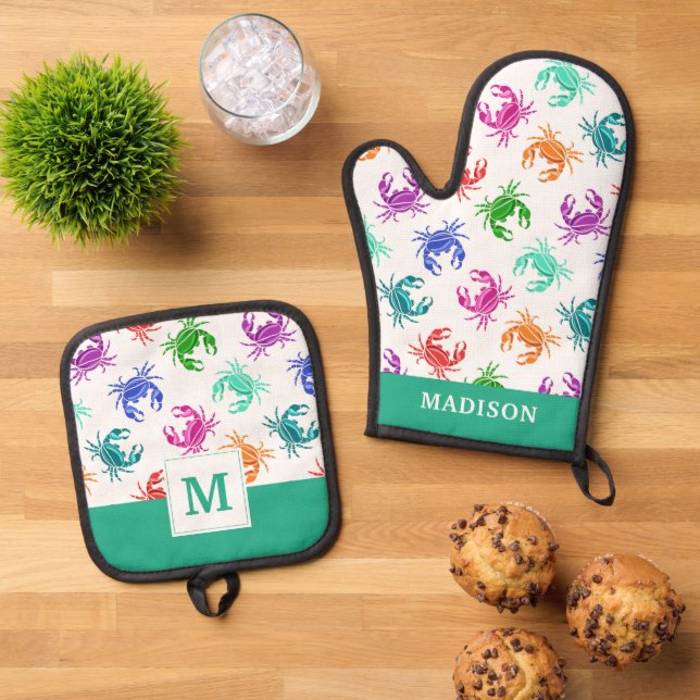 Krebsmuster Ofenhandschuh & Topflappen-Set (Oben Unten)