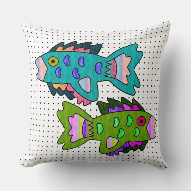 Krebspapierfisch auf Polka-Punkten Kissen (Vorderseite)