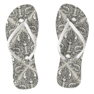 Krebstiere in schwarz und naturweiß flip flops