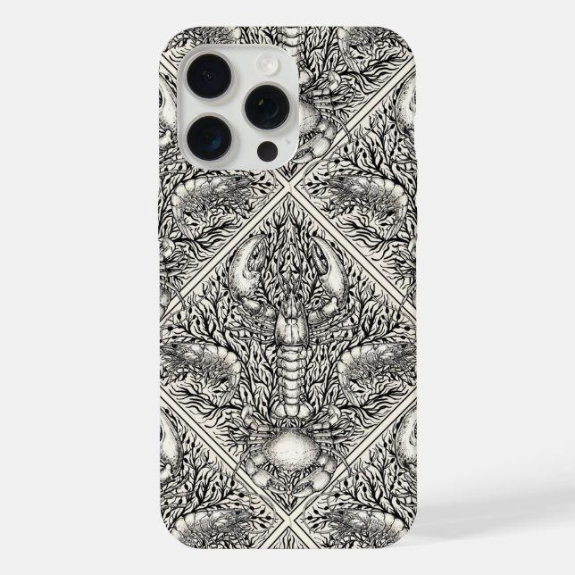 Krebstiere in schwarz und naturweiß iPhone 15 pro max hülle (Rückseite)