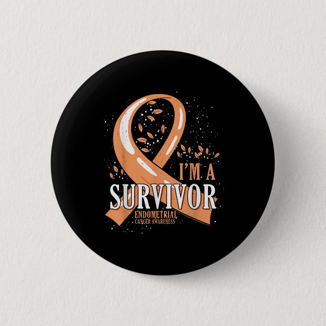 Krebsüberlebender Pfirsichband Gebärmutterhutterkr Button (Vorderseite)