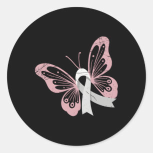 Krebsüberlebung bei weißem Ribbon-Schmetterling Lu Runder Aufkleber