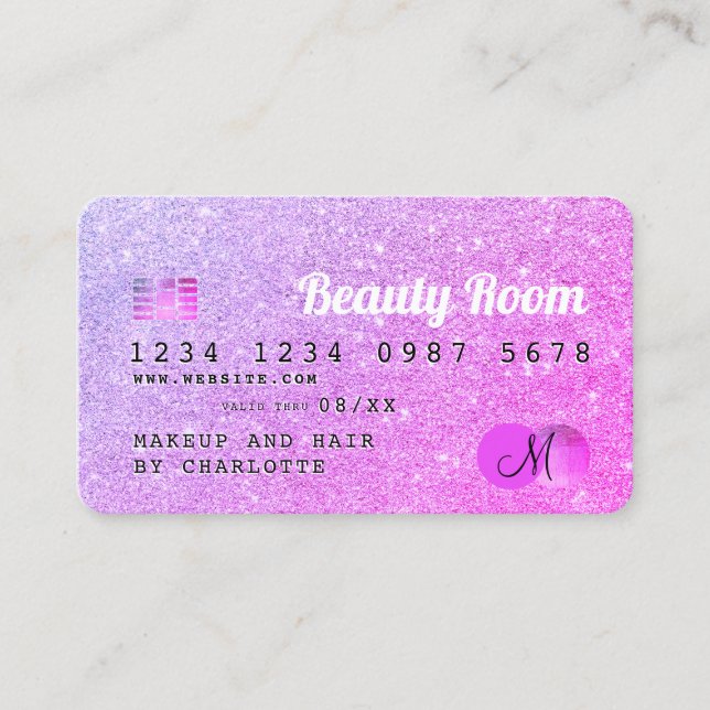 Kreditkarte chink pink Glitzer Schönheitsmonogramm Visitenkarte (Vorderseite)