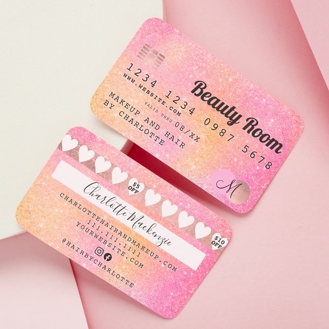 Kreditkarte gelb rosa Glitzer Treue Visitenkarte (Von Creator hochgeladen)