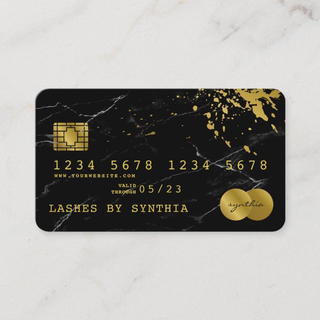 Kreditkarte Gold aus schwarzem Marmor Visitenkarte (Vorderseite)