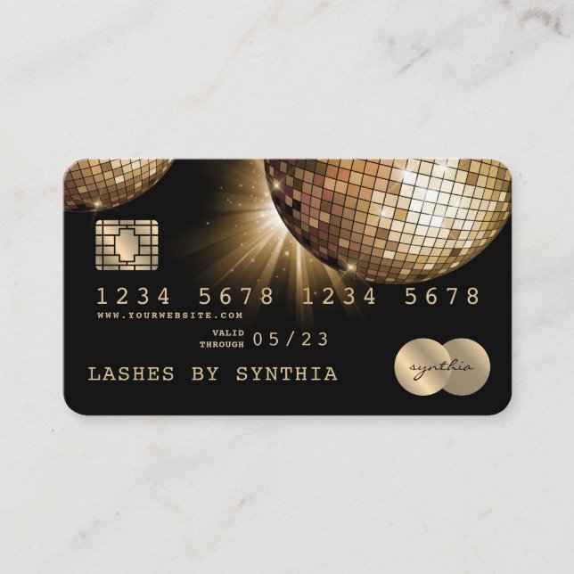 Kreditkarte Gold Disco Ball GQR Code Visitenkarte (Vorderseite)