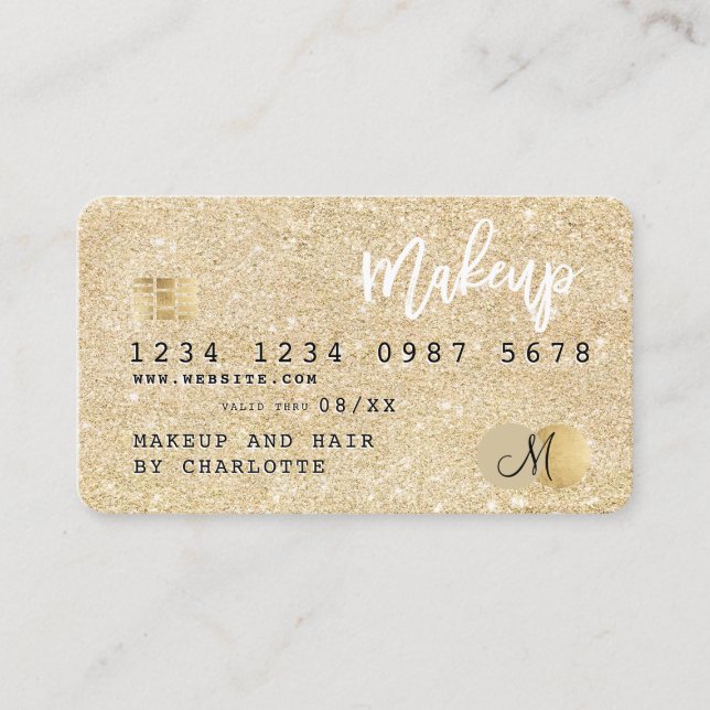 Kreditkarte Gold Glitzer Haar-Monogramm Visitenkarte (Vorderseite)