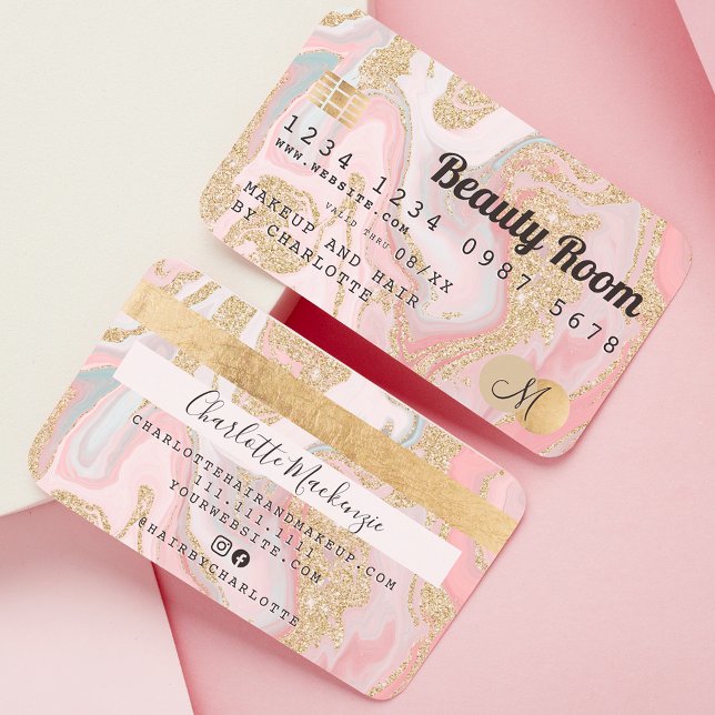 Kreditkarte Gold Marmor rosa Beauty Monogramm Visitenkarte (Von Creator hochgeladen)