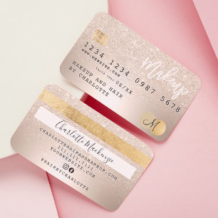 Kreditkarte Gold Metallischer Glitzer Monogramm Visitenkarte