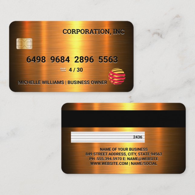 Kreditkarte | Golden Metallic Visitenkarte (Vorne/Hinten)