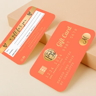 Kreditkarte Koralle orange Gold-Folie Geschenkkart Visitenkarte