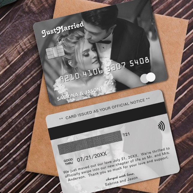 Kreditkarte nur verheiratete Hochzeitsankündigung Ankündigung (Credit Card Photo Just Married Wedding Announcement
)