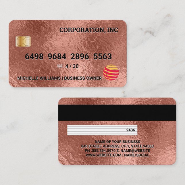 Kreditkarte | Rose Gold Foil Visitenkarte (Vorne/Hinten)