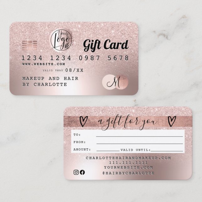 Kreditkarte Rose Gold Glitzer Geschenkkarte Visitenkarte (Vorne/Hinten)