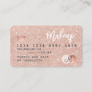 Kreditkarte Rose Gold Glitzer Make-up Haar Monogra Visitenkarte