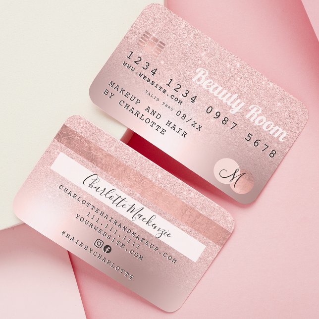Kreditkarte Rose Gold metallische Glitzer Schönhei Visitenkarte (Von Creator hochgeladen)