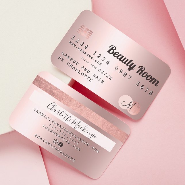 Kreditkarte Rose Gold Metallische Schönheitsmonogr Visitenkarte (Von Creator hochgeladen)