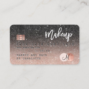Kreditkarte Rose Gold Schwarz Glitzer Haar Monogra Visitenkarte