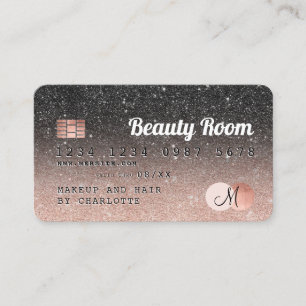 Kreditkarte Rose Gold Schwarz Glitzer Monogramm Visitenkarte