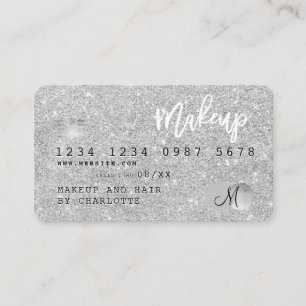 Kreditkarte Silber-Glitzer-Make-up Haar-Monogramm Visitenkarte