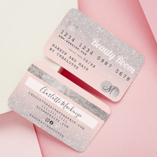 Kreditkarte Silber Glitzer Schönheitsrosa Monogram Visitenkarte