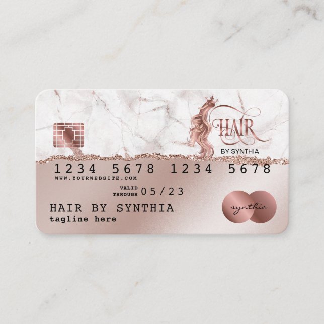 Kreditkarte Stil Rose Gold Haare Stylist Torn Papi Visitenkarte (Vorderseite)