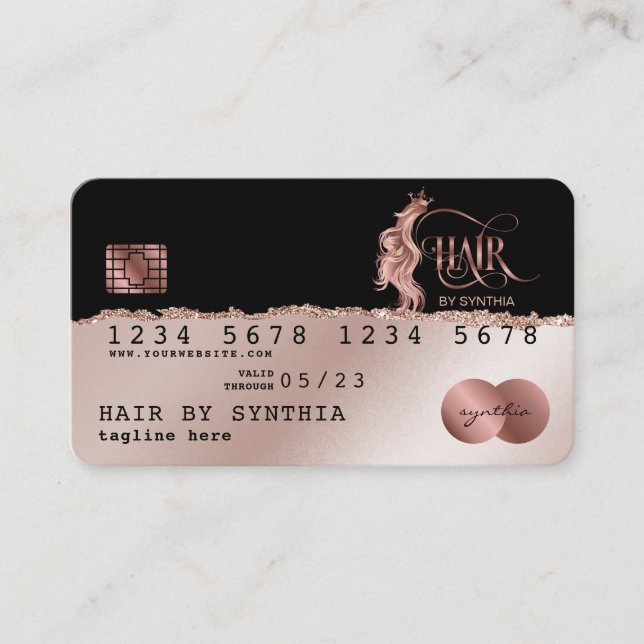 Kreditkarte Stil Rose Gold Haare Stylist Torn Papi Visitenkarte (Vorderseite)