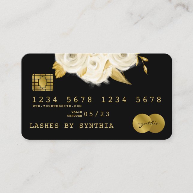 Kreditkarte Stilvoll Black Floral Gold Visitenkarte (Vorderseite)