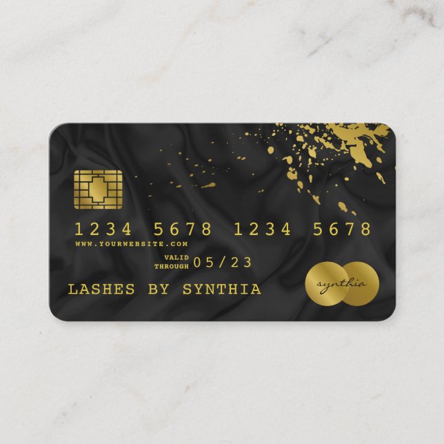 Kreditkarte Stilvoll schwarzer Seide Gold Visitenkarte (Vorderseite)