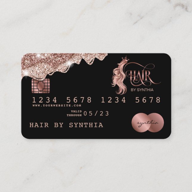 Kreditkarte Stilvoll tropfende Rose Gold Hair Styl Visitenkarte (Vorderseite)
