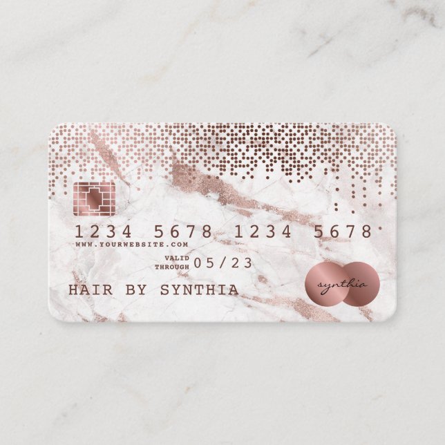 Kreditkarte Stilvolle Rose Gold Marmor und Confett Visitenkarte (Vorderseite)
