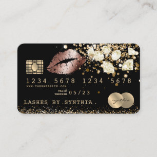Kreditkarte Styling Glitzer Gold Lips Diamant Visitenkarte