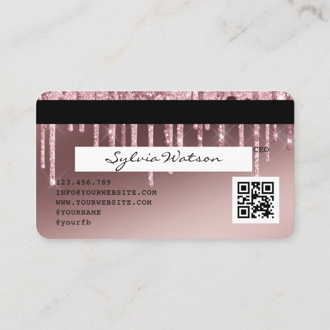 Kreditkarte Styling Rose Gold Dripping Gold QR Cod Visitenkarte (Rückseite)