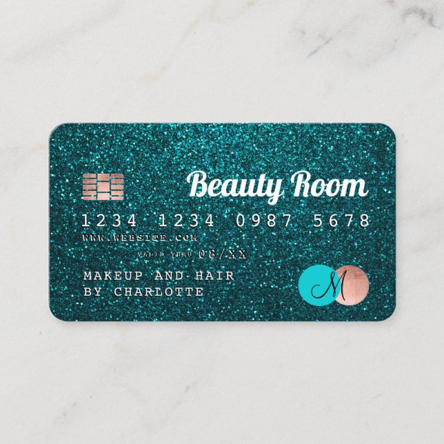 Kreditkarte Türkisch Glitzer Beauty Monogramm Visitenkarte (Vorderseite)