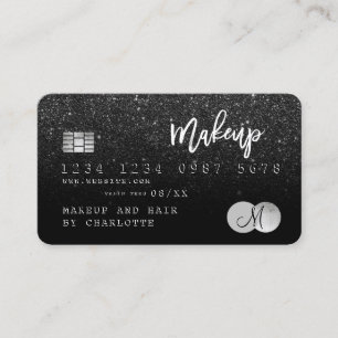 Kreditkartenhaar schwarz Glitzer Monogramm Visitenkarte