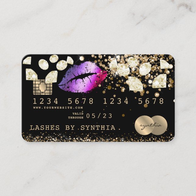 Kreditkartenstyling Glitzer Gold Lips Diamant Visitenkarte (Vorderseite)