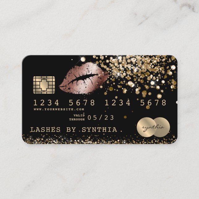 Kreditkartenstyling Glitzer Gold Lips Visitenkarte (Vorderseite)