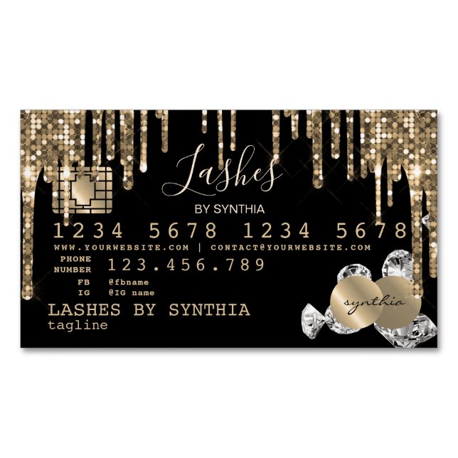Kreditkartenstyling Gold Diamonds Magnetische Visitenkarte (Vorderseite)