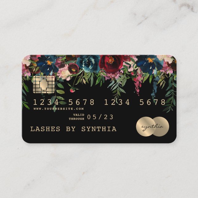 Kreditkartenstyling Gold Floral Visitenkarte (Vorderseite)