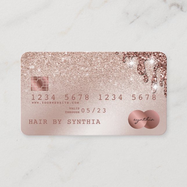 Kreditkartenstyling Rose Gold Confetti Visitenkarte (Vorderseite)