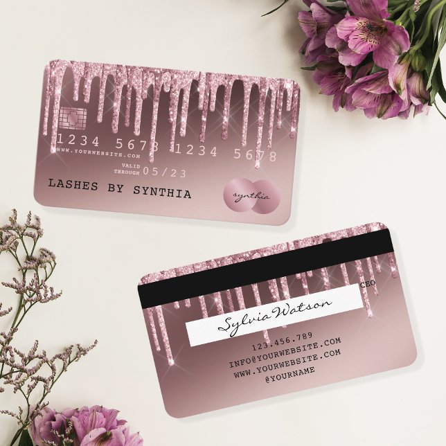 Kreditkartenstyling Rose Gold Dripping Gold Visitenkarte (Von Creator hochgeladen)