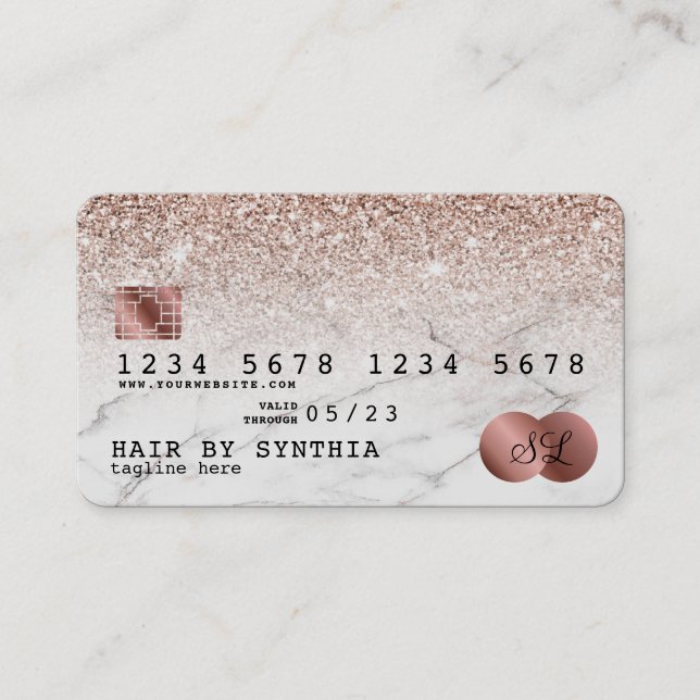 Kreditkartenstyling Rose Gold Glitzer Visitenkarte (Vorderseite)