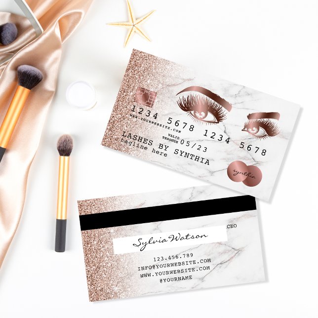 Kreditkartenstyling Rose Gold Marble Long Lashes Visitenkarte (Von Creator hochgeladen)
