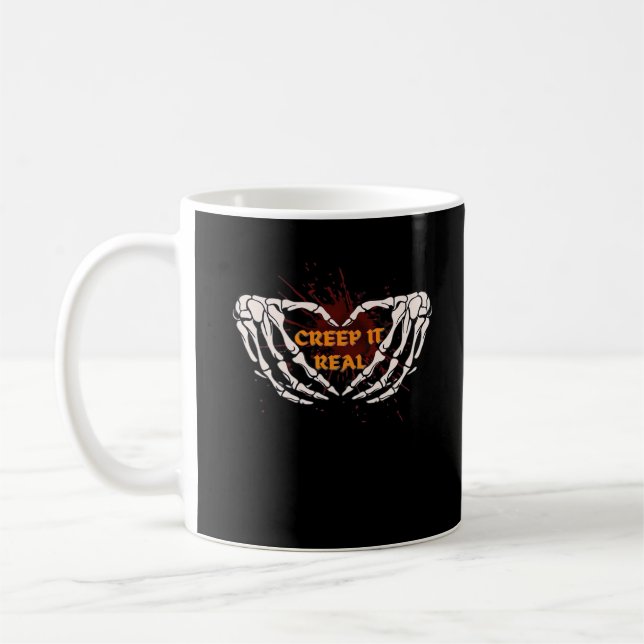 Kreep it real, Skeletthandschuhe mit Herz Kaffeetasse (Links)