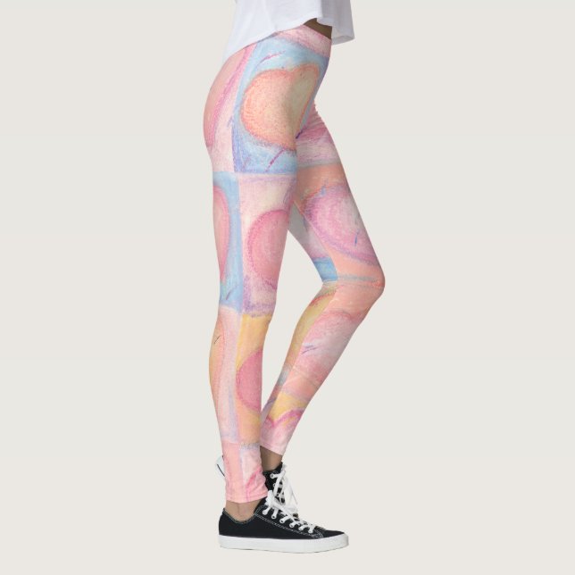 Kreide-Pastellgrafik-Herz-rosa Baby-Blau stark Leggings (Rechts)