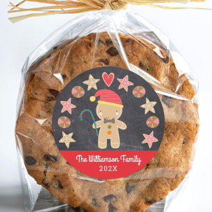 Kreide-Tafel-Gingerbread-Junge-Keks-Rot-Süß-Festta Runder Aufkleber