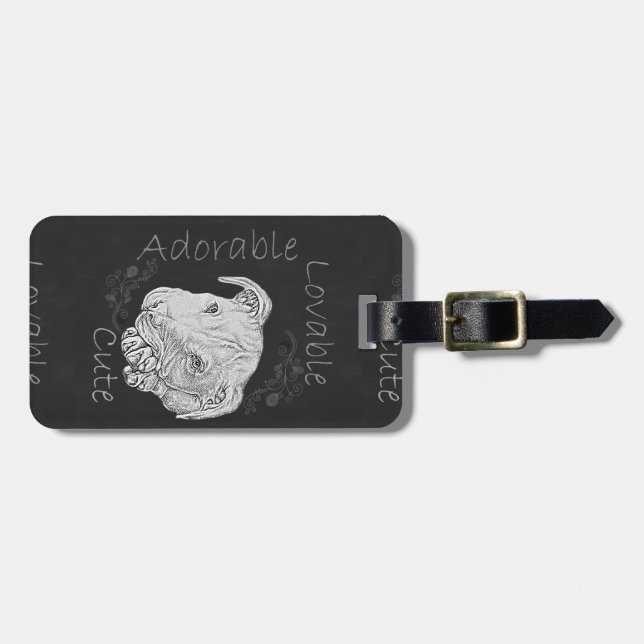 Kreide-Zeichnen von entzückendem Pitbull Gepäckanhänger (Vorderseite horizontal)