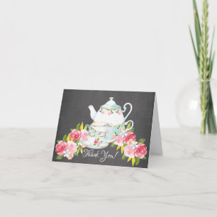 Kreidetafel-Aquarell-Teeparty-Dankeschön Dankeskarte